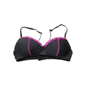 Joe Boxer Bra 38B Black Hot Pink Lace Trim Padded Underwire T Shirt GUC Y2K